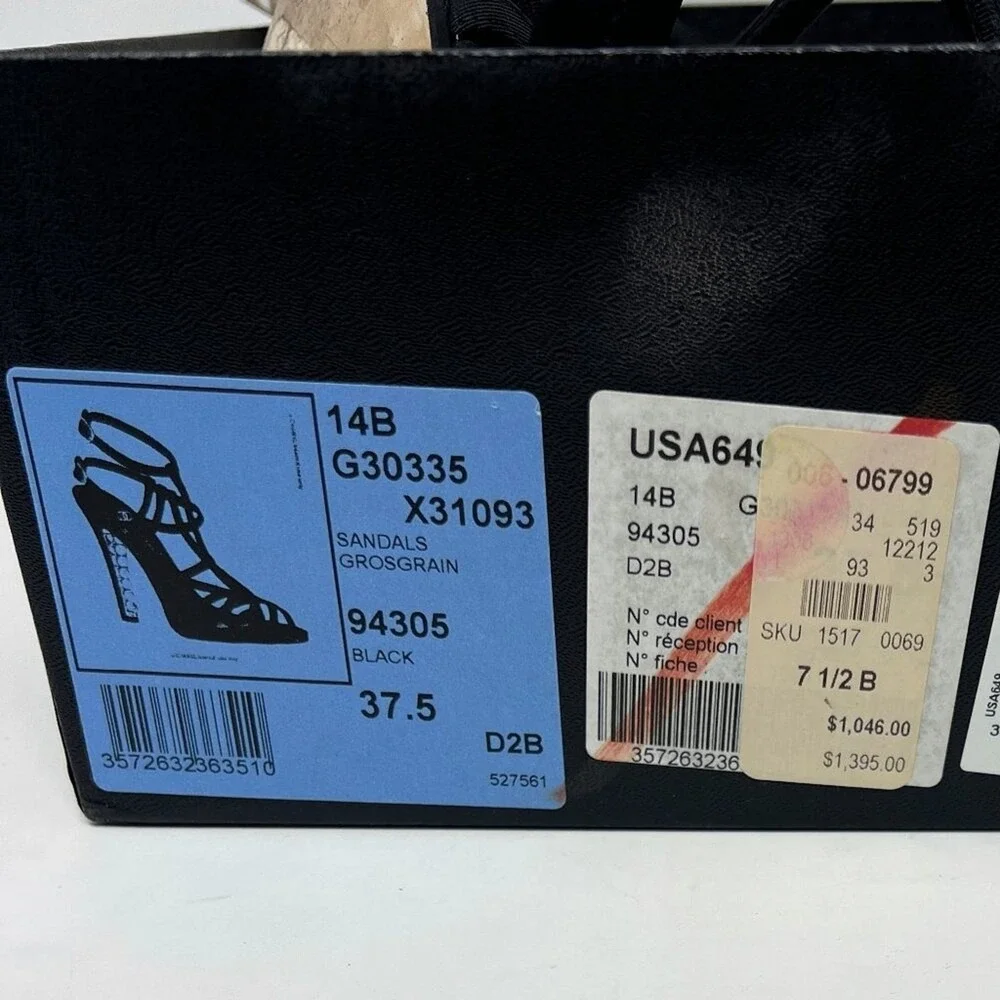 Chanel Pearl Heel‎ Grosgrain Gladiator Sandals Black 37.5